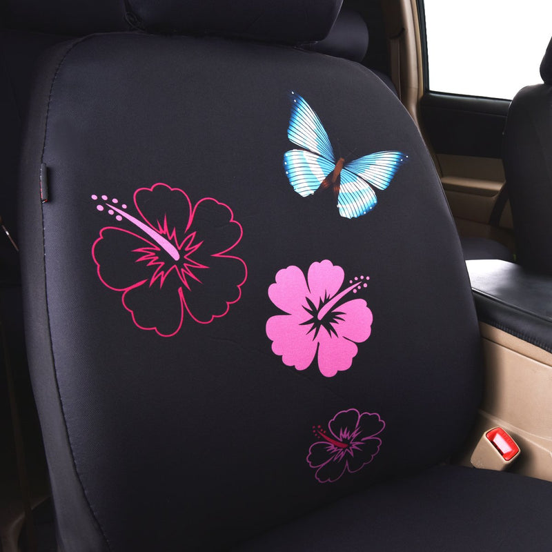  [AUSTRALIA] - CAR PASS Flower and Butterfly Universal Car Seat Covers, Suvs,sedans,Vehicles,Airbag Compatible (6PCS, Black and Pink) 6PCS