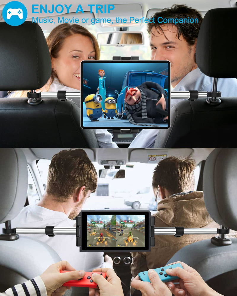  [AUSTRALIA] - Car Headrest Tablet Mount, woleyi Between BackSeat Tablet Holder, Rear Seat Tablet Stand Cradle for Kids Compatible iPad Pro Air Mini, iPhone, Galaxy Tabs, Switch, More 4-12.9" Cell Phones and Tablets