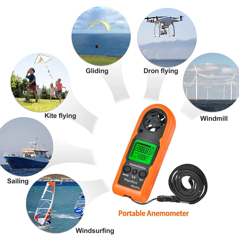  [AUSTRALIA] - Handheld Wind Meter WapoRich RQ-818, Digital LCD Backlight Wind Speed Meter Mini Wind Meter for Measuring Wind Speed/Temperature Portable Wind Meter for Surfing RQ-818 Mini Wind Meter