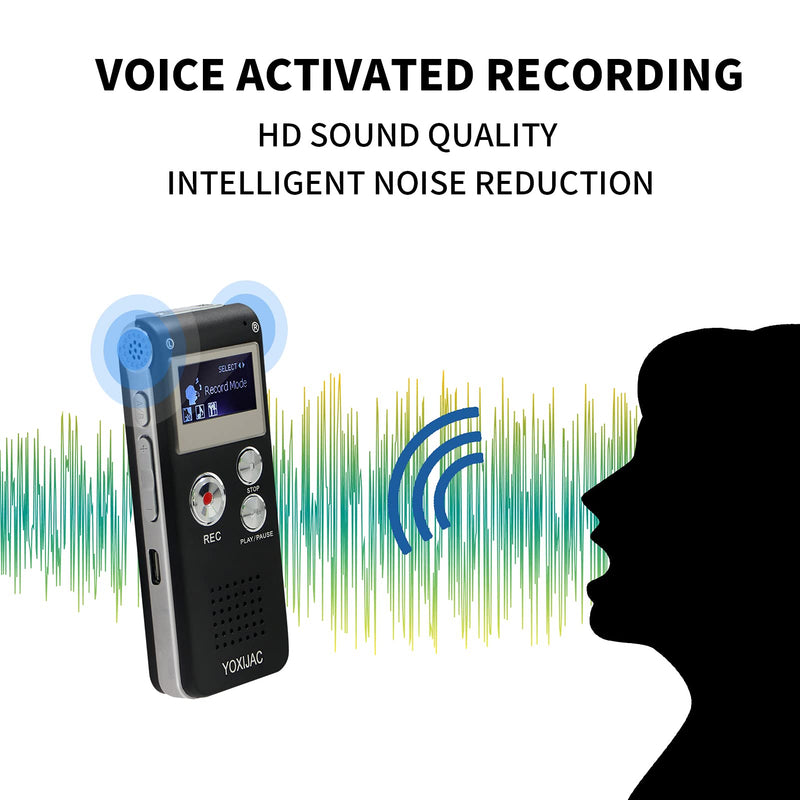  [AUSTRALIA] - YOXIJAC Voice Recorder Audio Recorder for Lectures Meetings Voice Activated Recorder Digital Voice Recorder with Microphone 16GB Mini Portable Tape Recording Device with USB, MP3(16GB)