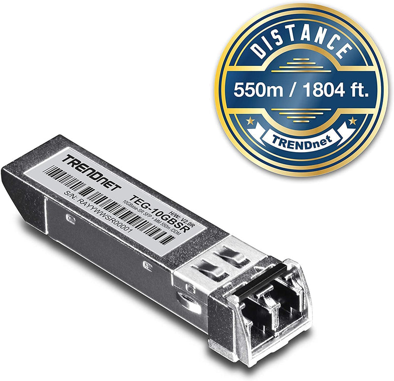  [AUSTRALIA] - TRENDnet SFP to RJ45 10GBASE-SR SFP+ Multi Mode LC Module, TEG-10GBSR, Up to 550 m (1,804 Ft.), Hot Pluggable SFP+ Transceiver, 850nm Wavelength, Duplex LC Connector, DDM Support, Lifetime Protection 400 Meters