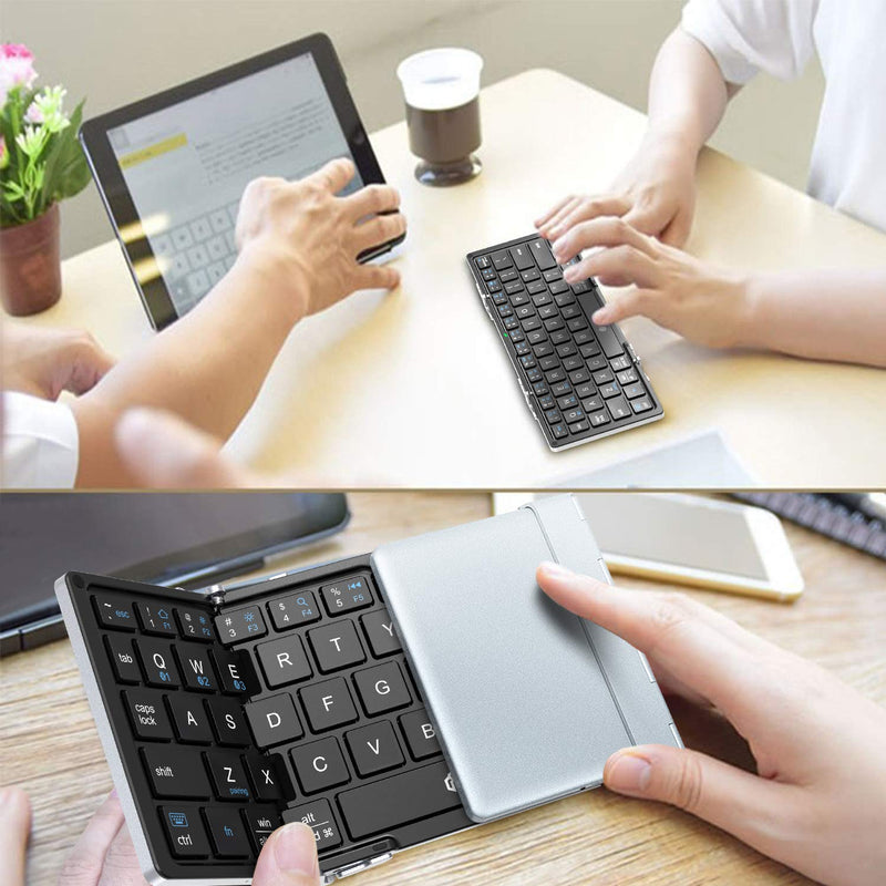 Portable Bluetooth Keyboard, iClever BK03 Mini Foldable BT 5.1 Wireless Keyboard, Durable Aluminum Alloy Housing, for iOS Android, Windows, PC, Tablet, with Rechargable Li-ion Battery - LeoForward Australia