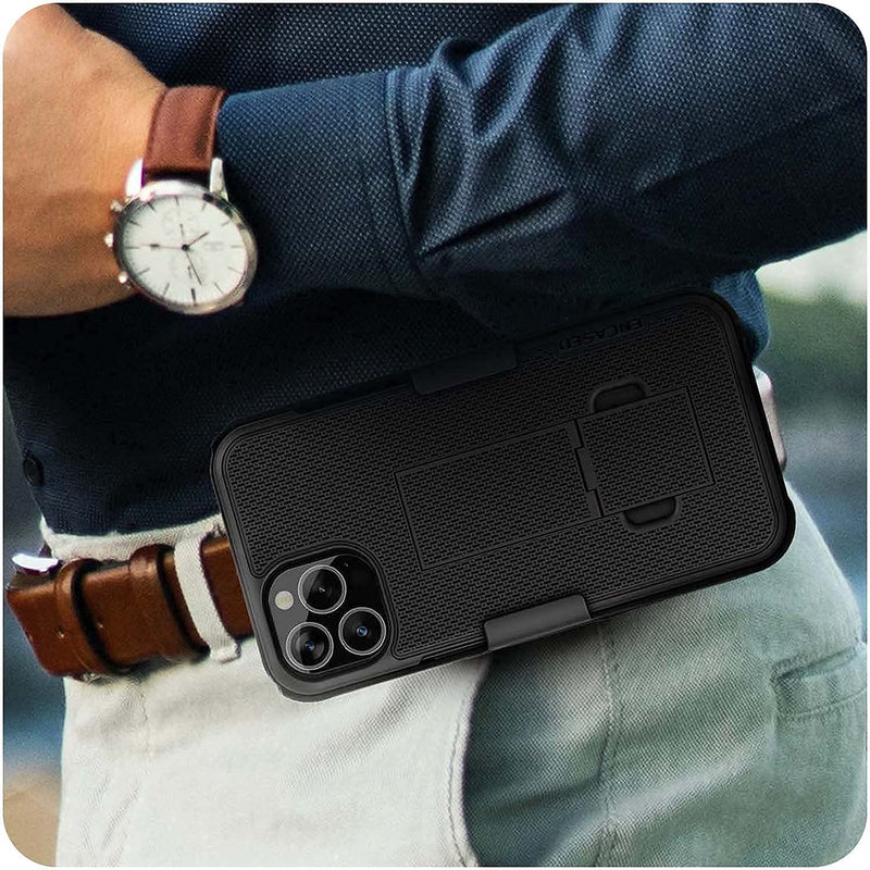  [AUSTRALIA] - Encased DuraClip Designed for iPhone 13 PRO MAX Belt Clip Case (2021) Slim Phone Cover with Holster (Black)