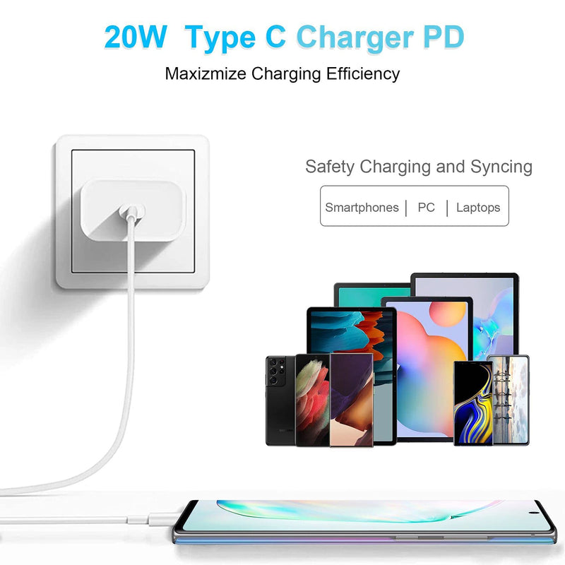  [AUSTRALIA] - 20W USB-C Wall Charger PD 3.0 Type C Power Adapter for iPhone 13 Pro /12 Mini /12 Pro Max 11 Series, for Samsung Galaxy S21/S21+/S21 Ultra S20 Note 10 Pixel 5 Lightning Quick Charger