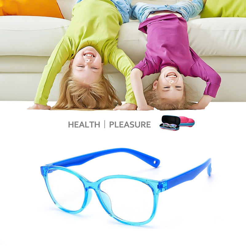  [AUSTRALIA] - Blue Light Glasses for Kids Girls Boys with Cute Car Case, UV400 Protection, Anti Blue Ray Age3-12 Computer Game Glasses Transparent Blue