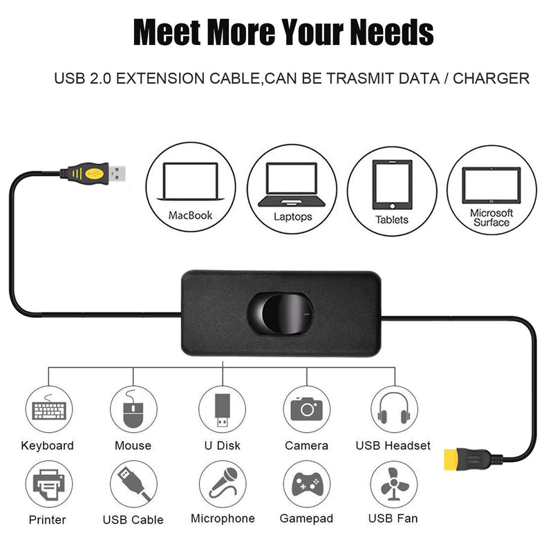  [AUSTRALIA] - wishacc Male to Female USB Cable Adapter with On/Off Switch-Upgraded Support Power and Data, USB Extension Inline Rocker Switch for Driving Recorder, LED Desk Lamp, USB Fan, LED Strips