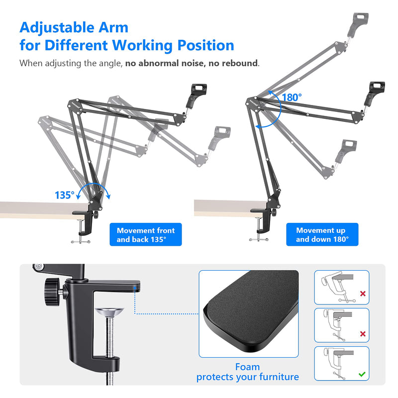  [AUSTRALIA] - Neewer Microphone Arm, Mic Arm Microphone Stand Boom Suspension Scissor Stand with 3/8" to 5/8" Screw Adapter and Cable Ties Compatible with Blue Yeti, Snowball, Yeti X and Other Mics, Max Load 1.5KG