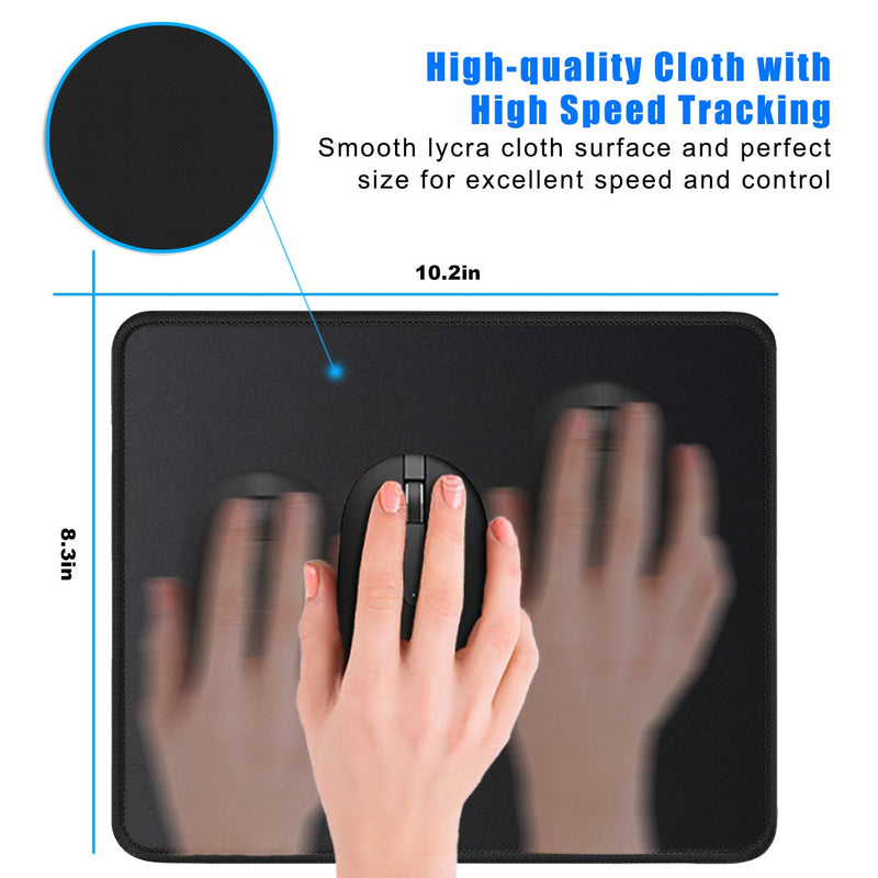  [AUSTRALIA] - JIKIOU 3 Pack Mouse Pad with Stitched Edge, Comfortable Mouse Pads with Non-Slip Rubber Base, Washable Mousepads Bulk with Lycra Cloth, Mouse Pads for Computers Laptop Mouse 10.2x8.3x0.12inch Black