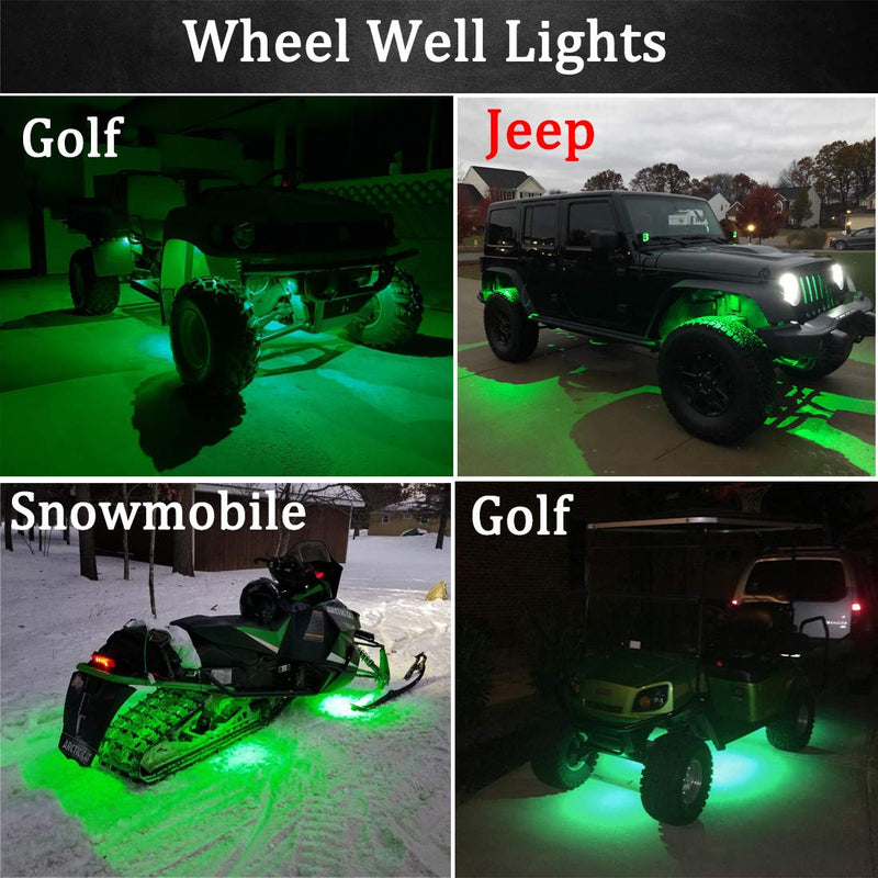 Botepon 8Pcs Led Rock Lights, Strip Lights, Wheel Well Lights, Led Underglow Lights for Trucks, Golf Cart, Jeep Wrangler, RZR, Offroad, F150, F250, Snowmobile (Green) Green - LeoForward Australia