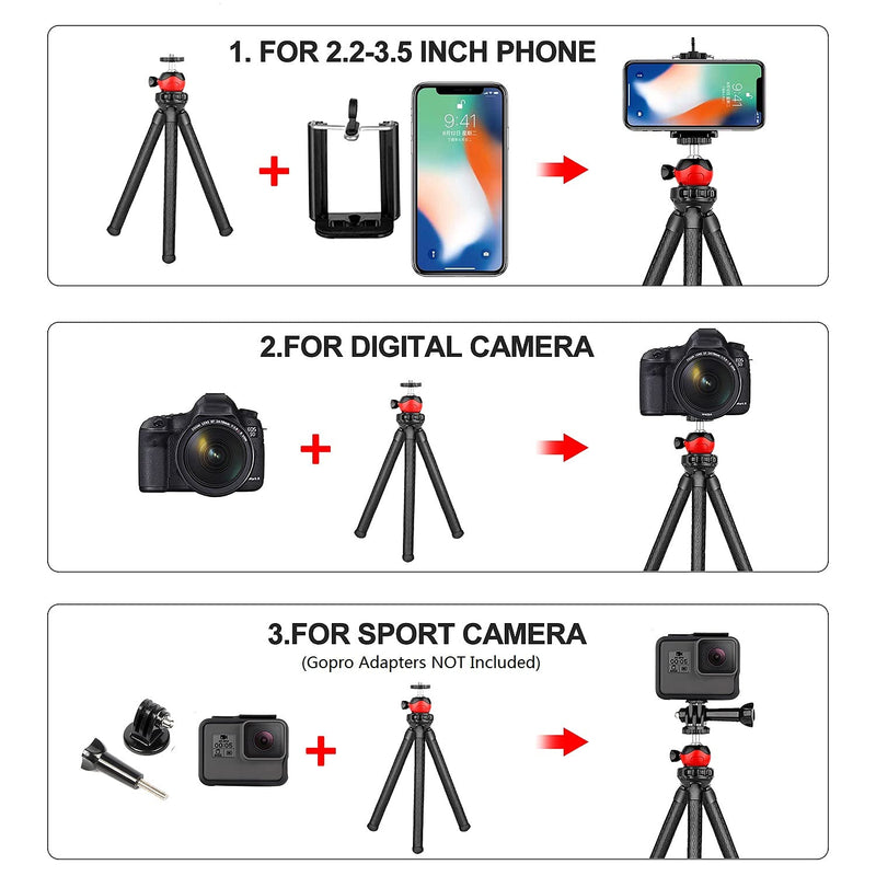  [AUSTRALIA] - Flexible Phone Tripod Stand for iPhone Android, Portable Cell Phone Tripod with Remote & Phone Holder Camera Tripod iPhone Stand for Video Recording/Vlogging/Live Streaming