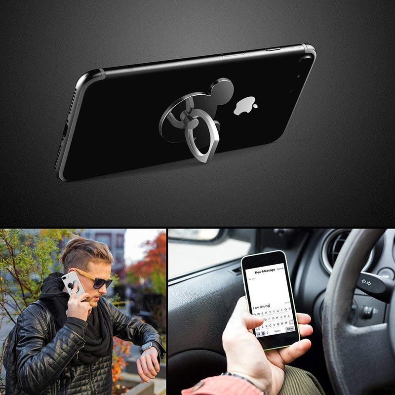  [AUSTRALIA] - Universal Phone Ring Bracket Holder 2 Pieces, Metal Finger Grip Stand Holder Ring,car Mount for iPhone 6s Plus 7 Plus, Samsung Galaxy S7 Edge HTC Smartphones Tablet Phone Ring Black & Silver
