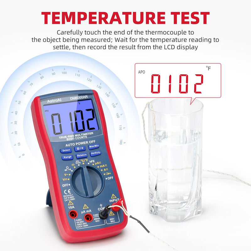 AstroAI Digital Multimeter TRMS 6000 Counts Volt Meter Auto-Ranging Tester; Fast Accurately Measures Voltage Current Resistance Diodes Continuity Duty-Cycle Capacitance Temperature for Automotive - LeoForward Australia