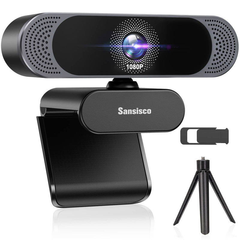  [AUSTRALIA] - 1080P Webcam with Microphone, Sansisco Web Camera Autofocus HD Webcam with Privacy Cover and Tripod, Plug and Play USB Streaming Computer Webcam No Fisheye for PC Mac Desktop Work with Zoom/Skype