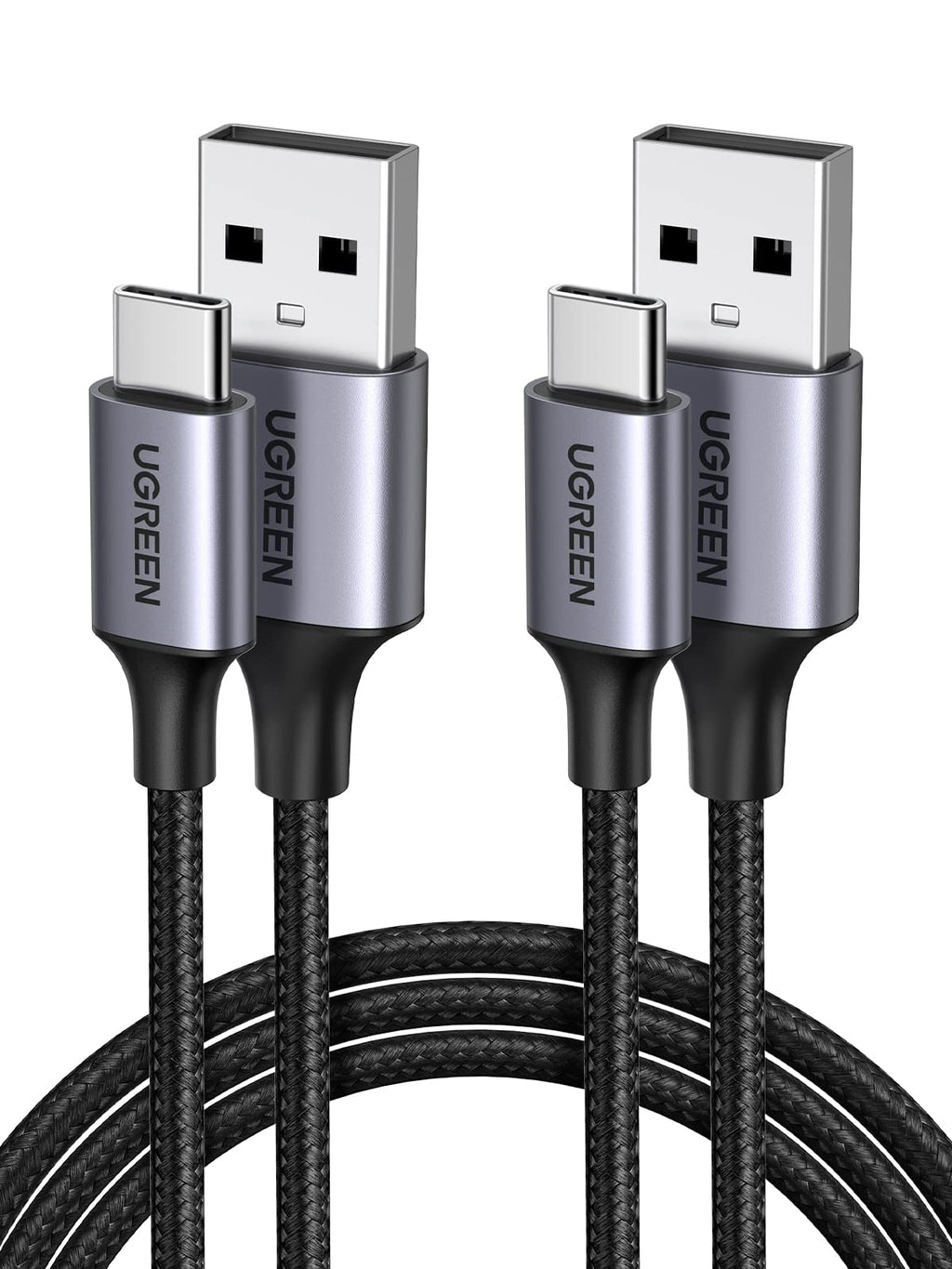  [AUSTRALIA] - UGREEN USB C cable 2 pieces USB to USB C cable nylon braided USB C charging cable compatible with S24 Ultra S24+ S24 S23 S22 S10 A73 A72 A53 Huawei P60 Lite iPhone 15 Pro 15 Pro Max (1M) 1.0 meter