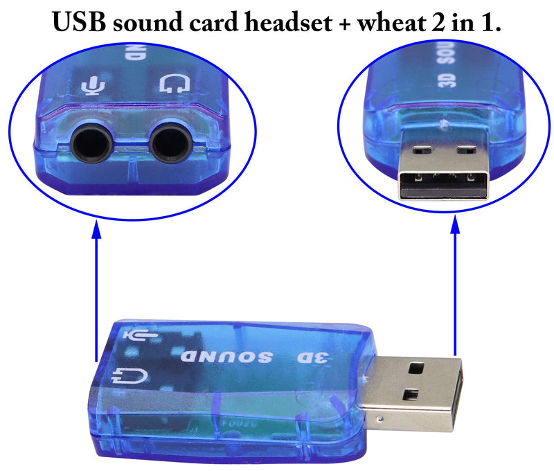  [AUSTRALIA] - zdyCGTime External 5.1 USB Stereo Sound Card USB 2.0 to 3D Audio Sound Card Adapter Virtual 5.1 Channel for Windows and Mac, PC, Notebook with 3.5mm Headphone and Microphone - 2 Pack(Blue) blue