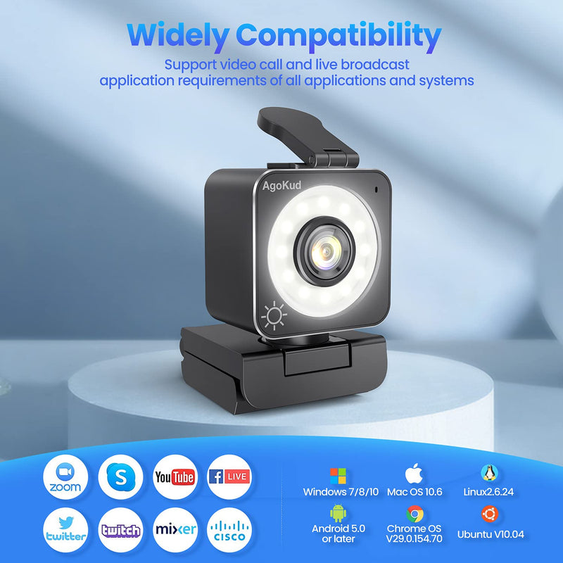  [AUSTRALIA] - 1080P Web Camera, Computer Camera with Microphone, 3 Level Brightness Ring Light, FHD Streaming Webcam for Google Meet, Xbox Gamer, Facebook, YouTube Streamer, with Tripod, Webcam Cover