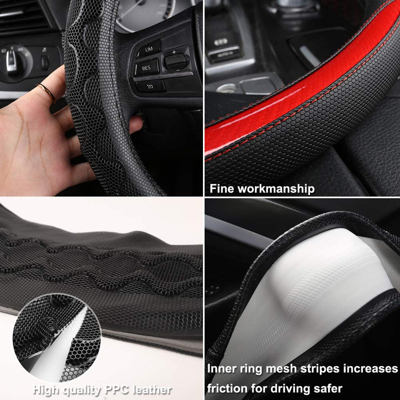 Black Panther Luxury Leather Car Steering Wheel Cover with 3D Honeycomb Hole Anti-Slip Design, 15 Inch Universal - Orange 3D Honeycomb - Orange - LeoForward Australia