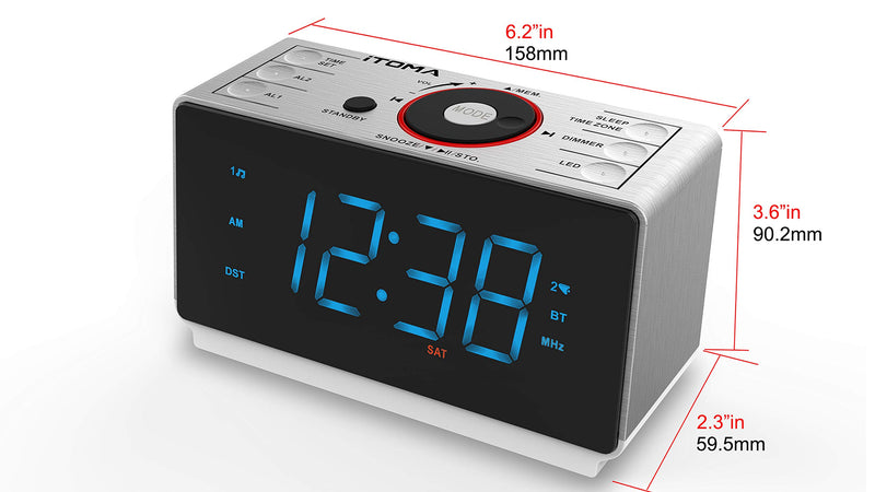 iTOMA Alarm Clock Radio with Bluetooth Wireless Speakers, Digital FM Radio, Dual Alarm with Snooze, Dimmer Control, USB Charging Output and Night Light (iTOMA CKS708) - LeoForward Australia