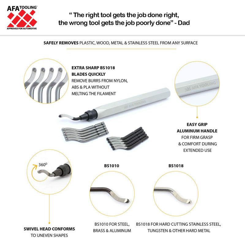 AFA Tooling Deburring Tool for Metal with a Blade and 10 High-Speed Steel Rotary Burr Removal Blades - LeoForward Australia