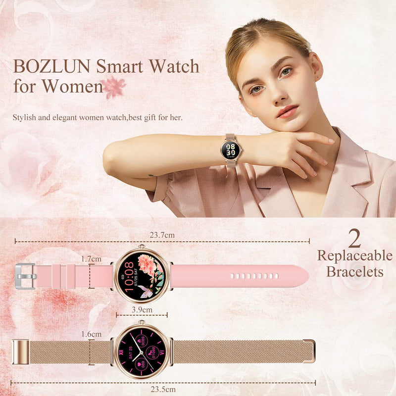  [AUSTRALIA] - BOZLUN Smart Watch for Women Fitness Tracker with Female Cycle Management Heart Rate Monitor Blood Pressure Monitor Sleep Monitor IP67 Waterproof Smart Watches for Android and iOS Phones（Gold）