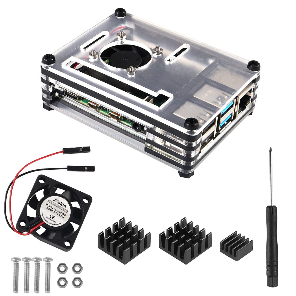  [AUSTRALIA] - MELIFE Acrylic Case for Raspberry Pi 4B, for Raspberry Pi 4B Case with Mini Cooling Fan, Heatsinks for Raspberry Pi 4 Model B RPI 8GB/4GB/2GB Black and Clear