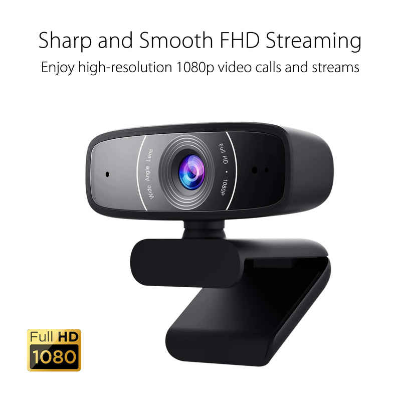  [AUSTRALIA] - ASUS Webcam C3 1080p HD USB Camera - Beamforming Microphone, Tilt-Adjustable, 360 Degree Rotation, Wide Field of View, Compatible with Skype, Microsoft Teams and Zoom