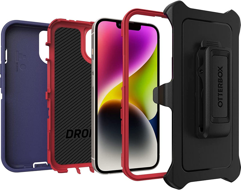  [AUSTRALIA] - OtterBox Defender Series Screenless Edition Case for iPhone 14 & iPhone 13 (Only) - Holster Clip Included - Non-Retail Packaging - American Flag