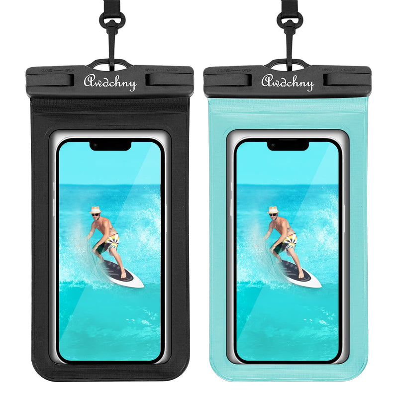  [AUSTRALIA] - 2Pack Universal Waterproof Phone Pouch,IPX8 Phone Water Protector Pouch Case Bag Lanyard Compatible iPhone 14 13 12 Pro Max Samsung Galaxy S22 Dry Bag,Perfect Beach Swimming 7.2" （2PACK）Black & Blue