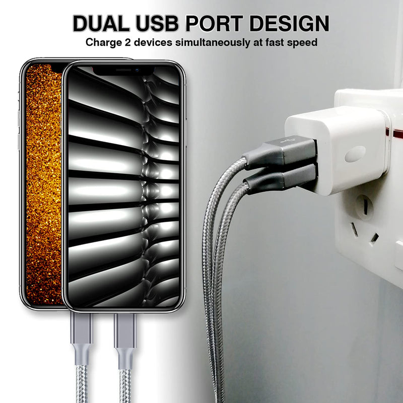  [AUSTRALIA] - USB Wall Charger, CUGUNU 3-Pack 2.1A/5V Dual Port USB Plug Power Adapter Charging Block Cube Compatible with iPhone 14/13/12/11 /Pro Max, X/8/7/6 Plus, Samsung, Moto, Kindle, Android Phone - Silver