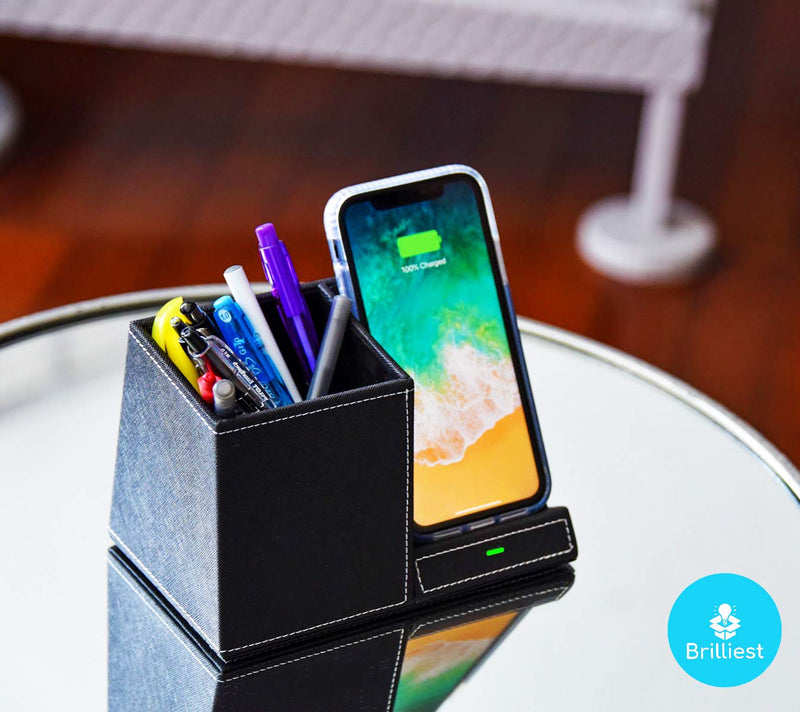  [AUSTRALIA] - Brilliest Fast Wireless Charger and Desk Organizer Black - Wireless Charging Dock - Compatible with iPhone 11/11 Pro/Max/XSMax/8+- Galaxy S20/S20+/Note10&9 - Multiple Devices