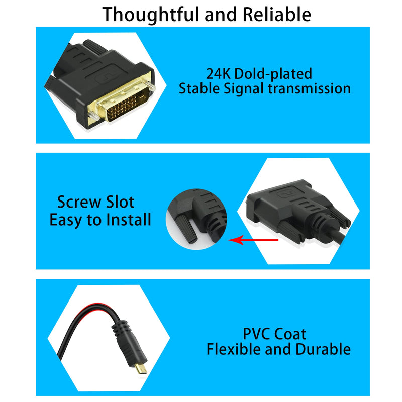  [AUSTRALIA] - PNGKNYOCN Mini HDMI to DVI Cable Mini HDMI Male to DVI-D Male Digital Monitor Adapter Cable for Computer,Monitor, Projector and More