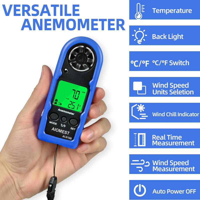  [AUSTRALIA] - AIOMEST Wind Meter, 816B Digital Anemometer Handheld Wind Meter with Backlight, Wind Chill, MAX/AVG for Measuring Wind Speed and Air Temperature. 1PCS