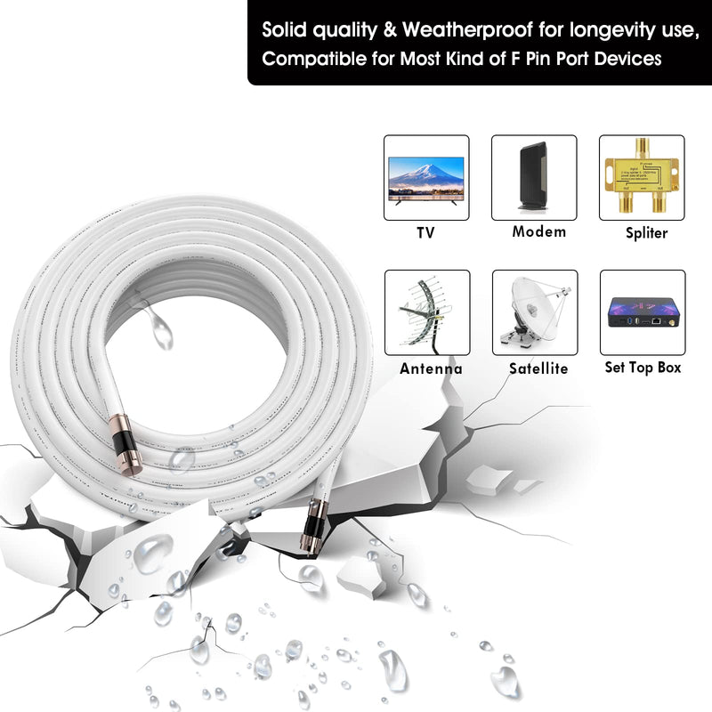  [AUSTRALIA] - RELIAGINT 6FT RG6 Coax Cable with F81 Coaxial Cable Extender, White TV Cable F Pin Connectors, Low Loss High Speed TV Cable Wire for Digital TV Aerial, Antenna, Dish Satellite Cable Extension, 6' 6 FT