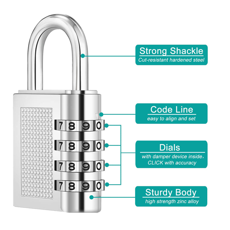  [AUSTRALIA] - ZHEGE Combination Lock 2 Pack, 4 Digit Combination Padlock for Gym, Sports, School & Employee Locker, Outdoor, Fence, Hasp and Storage 2P 2 Pack Sliver