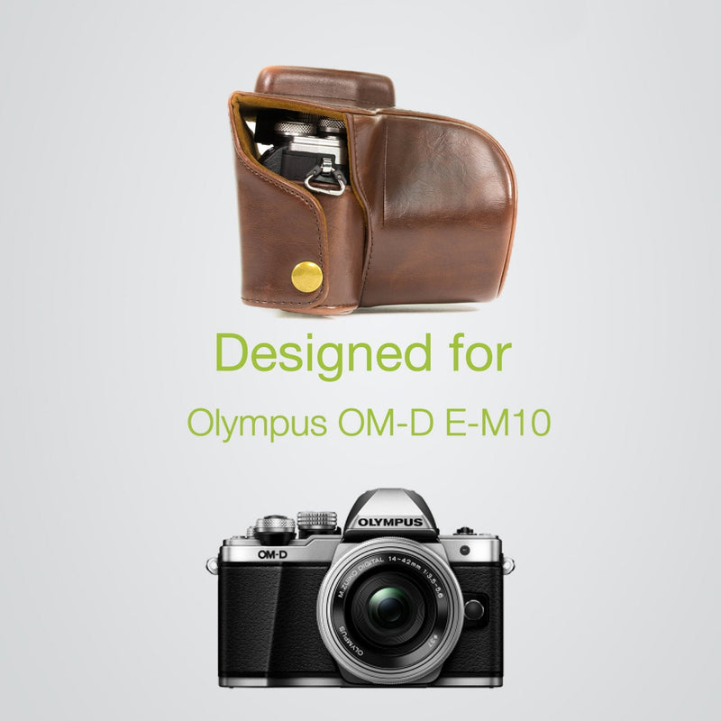  [AUSTRALIA] - MegaGear MG368 Olympus OM-D E-M10 Mark II, E-M10 (14-42mm) Ever Ready Leather Camera Case and Strap - Dark Brown