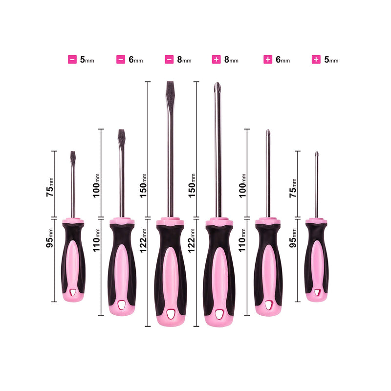  [AUSTRALIA] - Pink Power Magnetic Screwdriver Set - 6 Piece Phillips and Flathead Hand Tool Set for Women