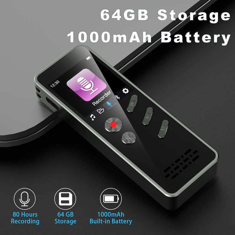  [AUSTRALIA] - AiMoonsa 64GB Digital Voice Recorder, Voice Recorder with Playback Bluetooth 1000mAh Battery Speaker Audio Recorder for lectures Meetings Interviews Voice Activated Recorder MP3 Player with Bluetooth
