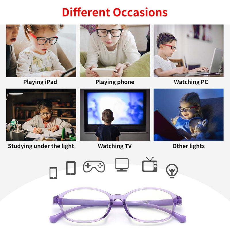 Blue Light Blocking Glasses for Boys Girls Age 3-12, Soft Computer Gaming Eyeglasses Frames Anti Kids Eye Strain Eyewear Purple+blue(2 Packs) - LeoForward Australia