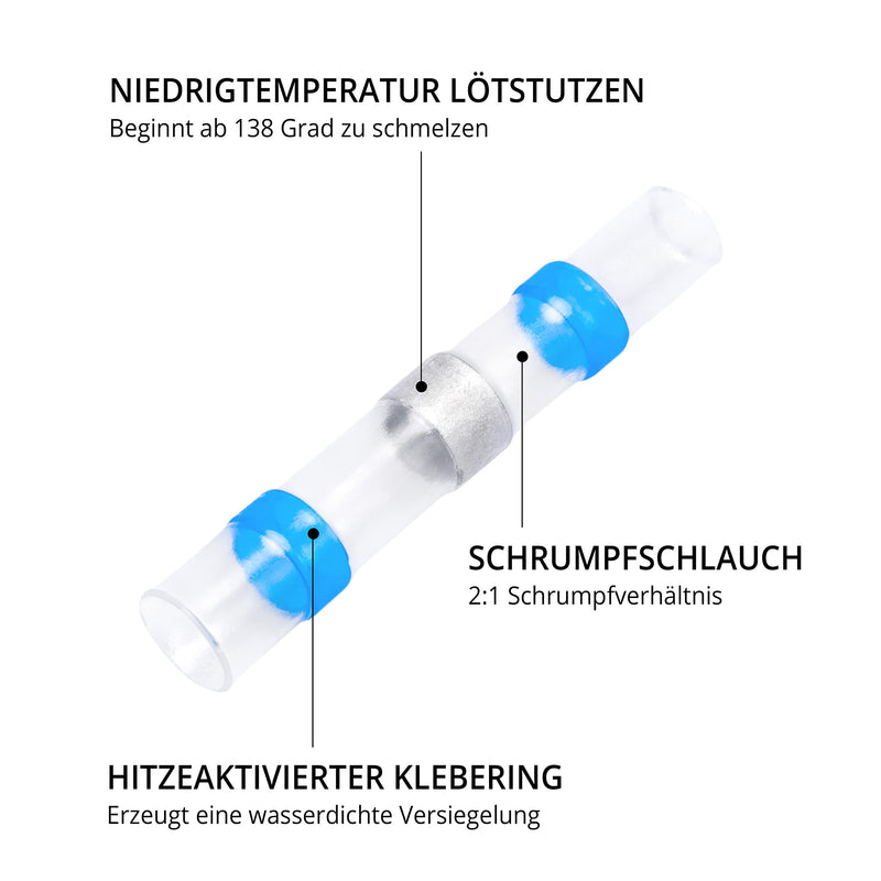  [AUSTRALIA] - Wirefy solder connector with heat shrink tube in a set - waterproof cable connector - heat shrink tube transparent butt connector - shrink connector 0.125-6 mm² - 110 pieces 110 pieces - 0.14 - 6.0 mm²