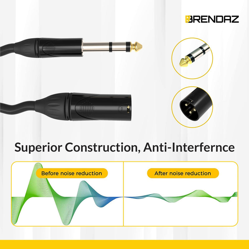  [AUSTRALIA] - BRENDAZ - Premium Quality XLR to TRS Jack Interconnect Cord Patch Lead – Best Microphone Cable with 3-Pin Balanced Lead Compatible with Camera, Amplifier, Speaker - XLR to TRS - 6.35mm 1/4 (10-Feet) 10-Feet