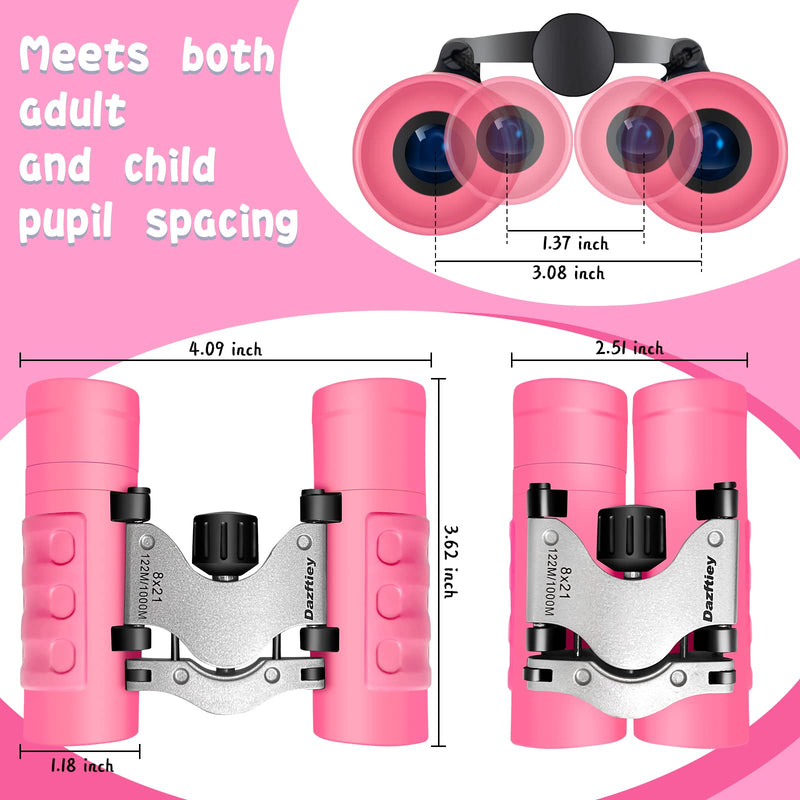  [AUSTRALIA] - Binoculars for Kids,Dazftiey 8x21 High Resolution Shockproof Lightweight Binoculars Compact Kids Binoculars for 3-12 Years Boys and Girls Binoculars for Bird Watching Camping Hiking(Pink) Pink