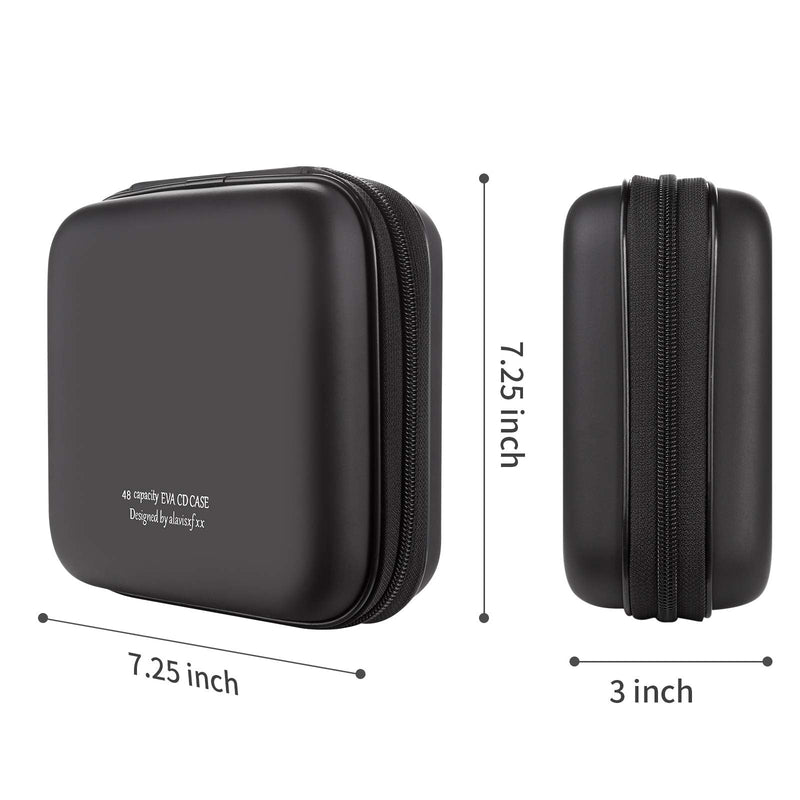  [AUSTRALIA] - alavisxf xx CD Case, 48 Capacity EVA Protective Blu-ray DVD Case Portable Zipper CD Case Holder Disc Storage Organizer Wallet Bag for Car Home Travel (48 Capacity, Black48)