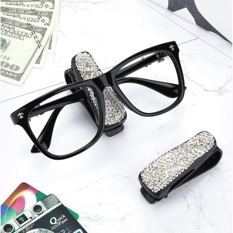  [AUSTRALIA] - 4 Pieces Glasses Holders for Car Sun Visor Bling Bling Rhinestone Diamond Sunglasses Eyeglasses Mount with Ticket Card Clip