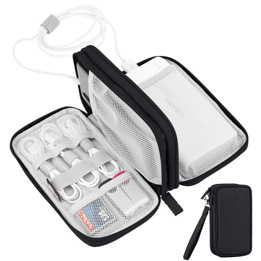  [AUSTRALIA] - Electronic Organizer Case, Travel Cable Organizer Bag Pouch Electronic Accessories, Carry Case Portable Waterproof Double Layers All-in-One Storage Bag for Cable, Cord, Charger, Phone, Earphone, Black 02-Black
