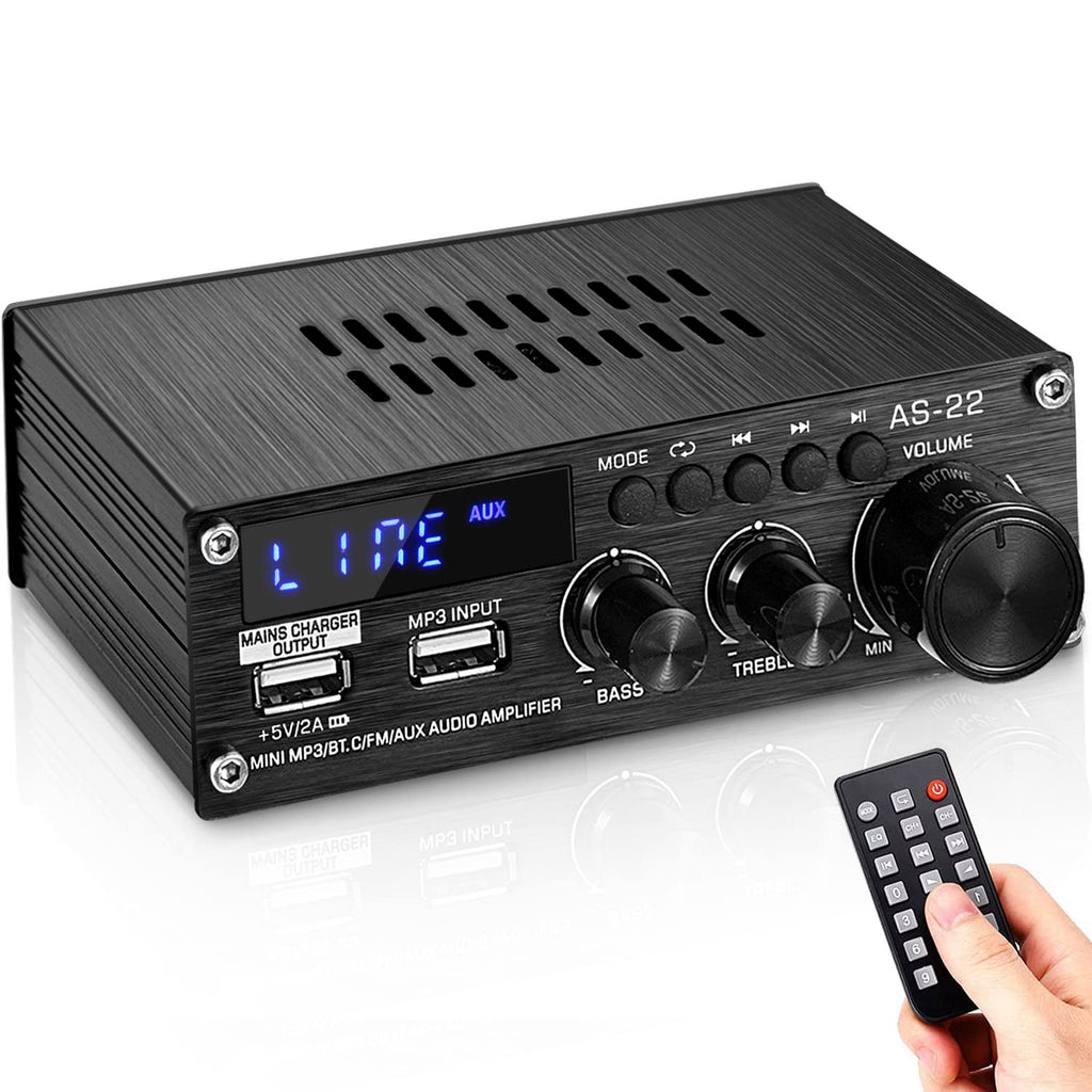  [AUSTRALIA] - Facmogu AS-22 Mini Bluetooth Stereo Digital Amplifier, RMS 45Wx2 MAX 300Wx2 Hi-Fi Class D Audio Amp, 2 CH Integrated Amp Power Amplifier Wireless Audio Receiver, Bass & Treble, Remote Control AS-22 (RMS 45Wx2, MAX 300Wx2) w/ Upgraded Chipset