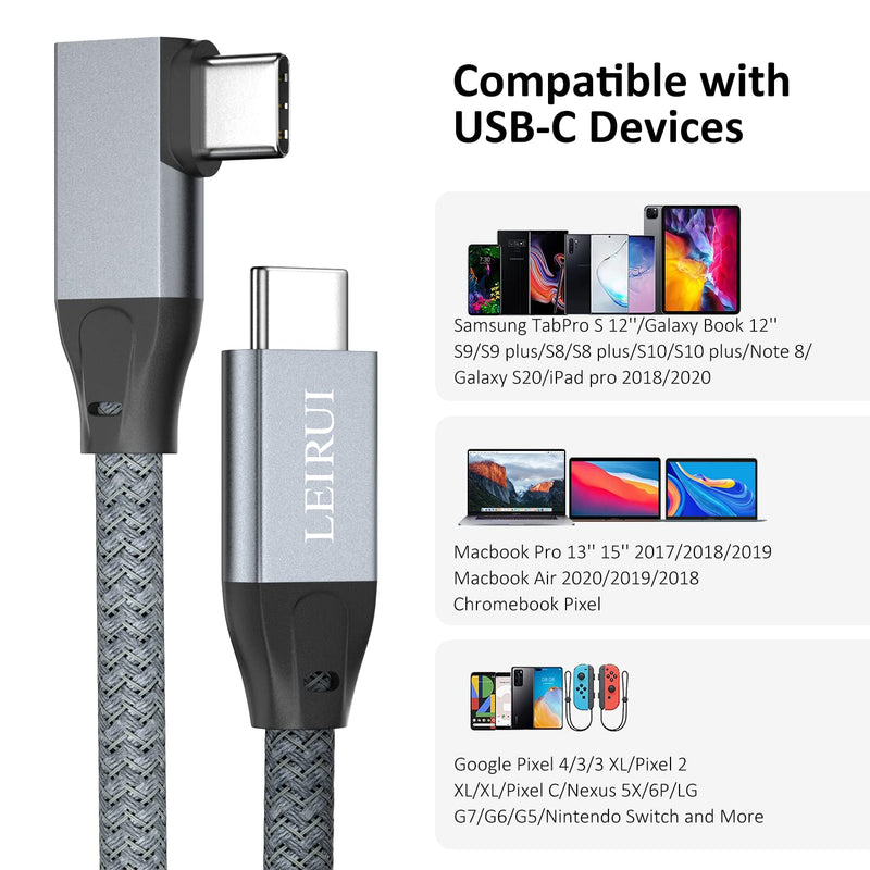  [AUSTRALIA] - USB C to USB C Cable Right Angle，9.9FT, Supports PD 100W, 20 Gbps Date Transfer, 4K@60Hz Video USB C 3.2 Cable, Compatible with Thunderbolt 3/4, Oculus Quest, iMac, MacBook, iPad Pro, Dell XPS (9.9FT) 9.9FT