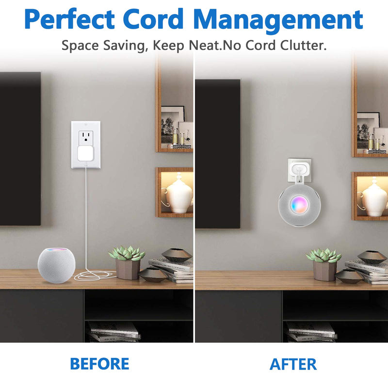  [AUSTRALIA] - CUHIOY Homepod Mini Wall Mount Holder, Homepod Mini Plug Mount with Cord Management, No Messy Wires or Screws, Perfect Space-Saving Accessories (White, 1 Pack) White