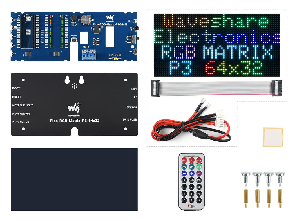  [AUSTRALIA] - Waveshare RGB Full-Color Multi-Features Digital Clock for Raspberry Pi Pico 64×32 RGB Matrix Accurate RTC