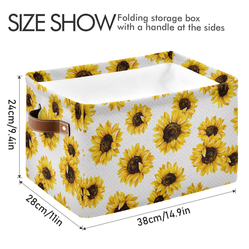  [AUSTRALIA] - Rectangular Storage Basket Storage Bin - Vintage Sunflower Floral Colorful Collapsible Storage Box with Leather Handles Laundry Baskets Organizer for Kitchen 01-Sunflowers