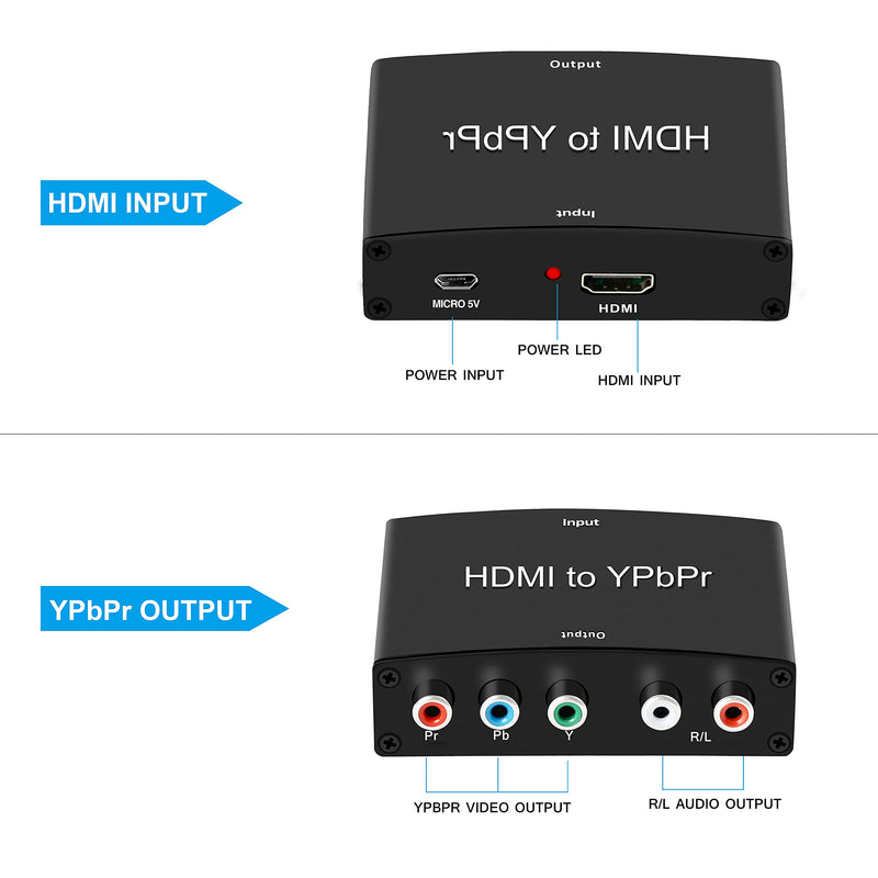  [AUSTRALIA] - HDMI to Component Converter, avedio links HDMI to 1080P YPbPr 5RCA RGB + R/L Video Audio Adapter, Support Apple TV, PS5, Roku, Xbox, Fire Stick, DVD Players to HDTV and Projector (Black)
